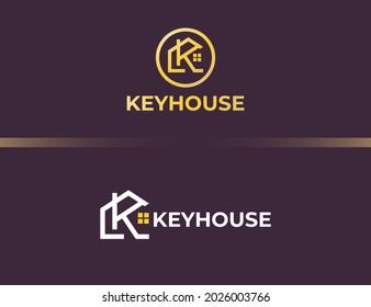 Luxury golden gold letter K logo with house or building concept. Real estate, hotel or apartment emblem with letter K