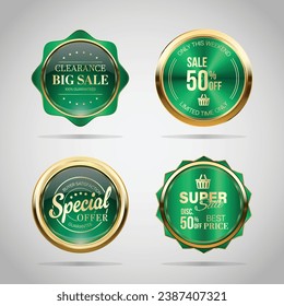 Luxury golden green badges and labels. Retro vintage circle badge design