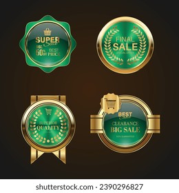 Luxury golden green sale badges and labels. Retro vintage sale circle badge design