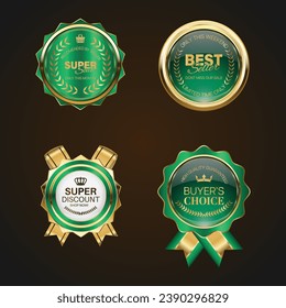 Luxury golden green sale badges and labels. Retro vintage sale circle badge design
