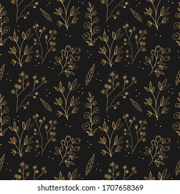 Luxury Golden hand drawn floral seamless pattern for textile and print use