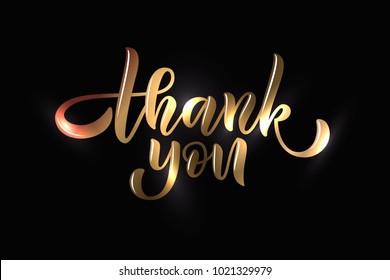 Luxury golden hand drawn "Thank you" typography lettering poster on black background with lights for Article, party, activitie, advertisement, blogging, promo, Market. Vector illustration EPS 10
