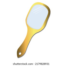 Luxury Golden Hand Mirror With White Background Vector
