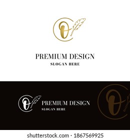 Luxury golden initial o letter with feather. Writing, art, copywrite business logo  concept