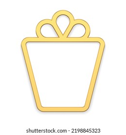 Luxury golden jewelry contoured festive gift box shape with tied bow realistic vector illustration. Expensive premium decor bauble present cardboard metallic toy for Christmas tree or statuette