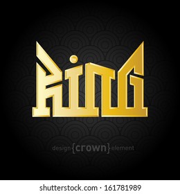 The luxury golden King Crown vector design element on original background