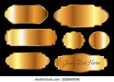 Luxury golden labels badges or emblems with glossy gold frames for logo, banner. Elegant vintage collection for your design. Vector EPS10