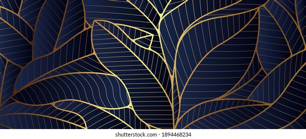 Luxury golden leaf and natural. Art Deco Pattern, Linear wave background texture for print, fabric, packaging design, invite.