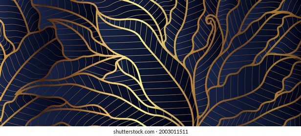 Luxury golden leaf and natural. Art Deco Pattern, Linear wave background texture for print, fabric, packaging design, invite.