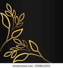 Luxury golden leaf on black background. Vector design element.