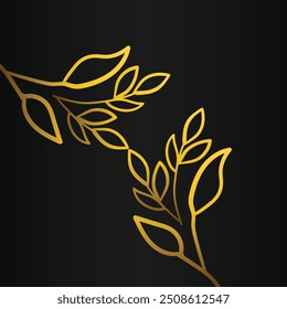 Luxury golden leaf on black background. Vector design element.