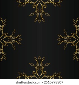Luxury golden leaves frame ornament on black background