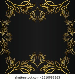 Luxury golden leaves frame ornament on black background