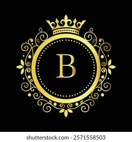 Luxury Golden Letter B Logo Design with Decorative Crown and Floral Patterns for Premium Branding  
