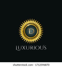 Luxury Golden Letter D Circle Logo vector design  silver color.