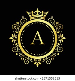 Luxury Golden Letter A Logo Design with Decorative Crown and Floral Patterns for Premium Branding  
