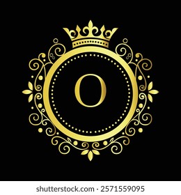 Luxury Golden Letter O Logo Design with Decorative Crown and Floral Patterns for Premium Branding  
