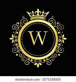 Luxury Golden Letter W Logo Design with Decorative Crown and Floral Patterns for Premium Branding  
