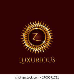 Luxury Golden Letter Z Circle Logo vector design  silver color.