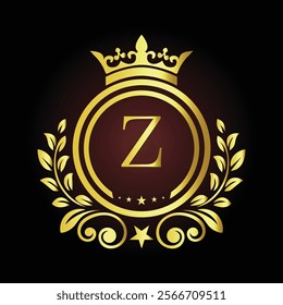 Luxury Golden Letter Z Logo Design with Crown and Laurel Elements for Premium Branding  
