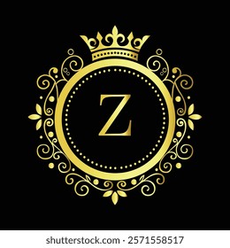 Luxury Golden Letter Z Logo Design with Decorative Crown and Floral Patterns for Premium Branding  
