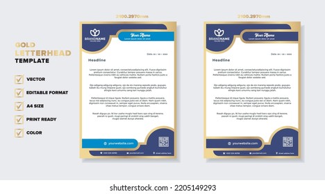 Luxury Golden Letterhead Design Template For Stationary For Business Corporation Editable Format Eps10