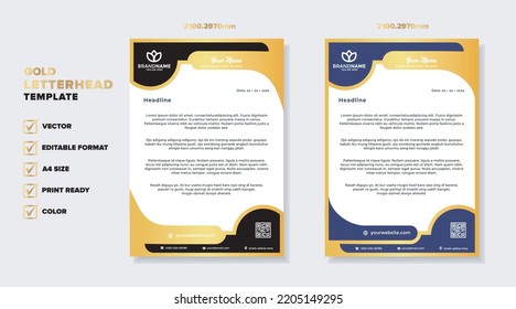 Luxury Golden Letterhead Design Template For Stationary For Business Corporation Editable Format Eps10