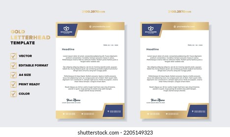 Luxury Golden Letterhead Design Template For Stationary For Business Corporation Editable Format Eps10