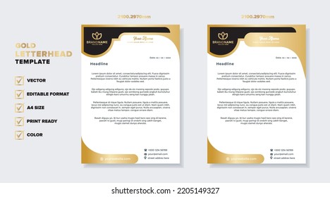 Luxury Golden Letterhead Design Template For Stationary For Business Corporation Editable Format Eps10