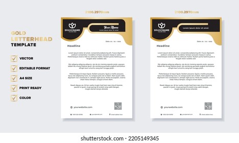 Luxury Golden Letterhead Design Template For Stationary For Business Corporation Editable Format Eps10