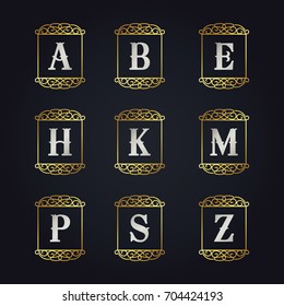 Luxury golden letters vector design. A, B, E, H, K, M, P, S, Z letter vector emblem.
