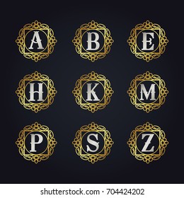 Luxury golden letters vector design. A, B, E, H, K, M, P, S, Z letter vector emblem.