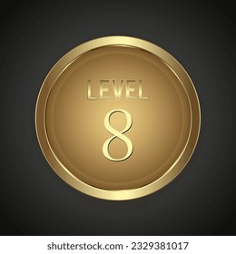 Luxury Golden Level 8 button on dark gradient background for multipurpose Infographic design vector, illustration