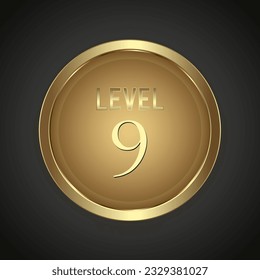 botón de lujo Nivel Dorado 9 sobre fondo de gradiente oscuro para multipropósito Vector de diseño Infográfico, ilustración