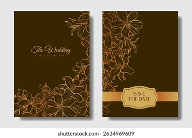 Luxury golden lily flower wedding invitation
