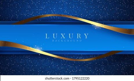 Luxury golden line background blue and sky shades in 3d abstract style. Illustration from vector about modern template deluxe design.