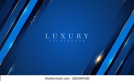 Luxury golden line background blue and sky shades in 3d abstract style. Illustration from vector about modern template deluxe design.