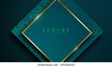 Luxury golden line background with green on dark shades , vector illustration.