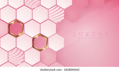 Luxury golden line background pink shades in 3d abstract style. Illustration from vector about modern template deluxe design.