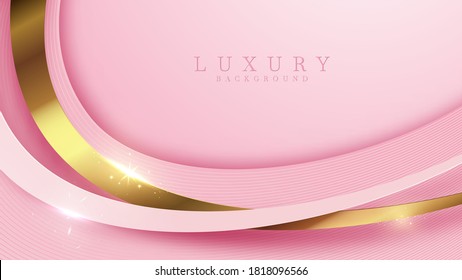 Luxury golden line background pink shades in 3d abstract style. Illustration from vector about modern template deluxe design.