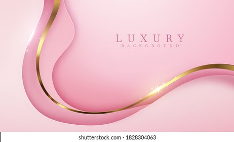 Luxury golden line background pink shades in 3d abstract style. Illustration from vector about modern template deluxe design.