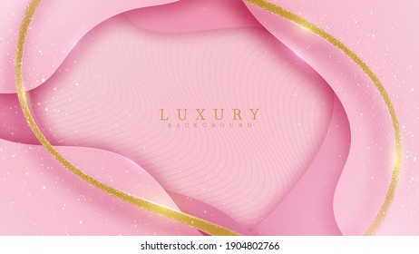 Luxury golden line background pink shades in 3d and paper cut abstract style , Valentines day concept, Illustration from vector about modern template deluxe design.