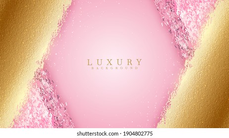 Luxury golden line background pink shades in 3d and paper cut abstract style , Valentines day concept, Illustration from vector about modern template deluxe design.