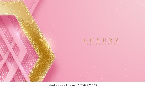 Luxury golden line background pink shades in 3d and paper cut abstract style , Valentines day concept, Illustration from vector about modern template deluxe design.