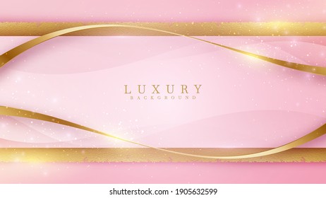 Luxury golden line background pink shades in 3d and paper cut abstract style , Valentines day concept, Illustration from vector about modern template deluxe design.