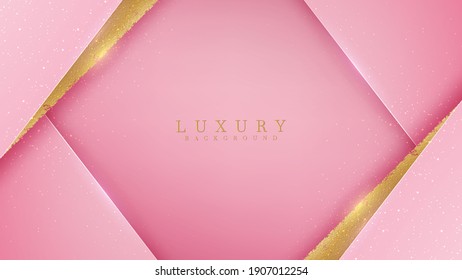 Luxury golden line background pink shades in 3d and paper cut abstract style , Valentines day concept, Illustration from vector about modern template deluxe design.