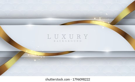 Luxury golden line background white and gray shades in 3d abstract style. Illustration from vector about modern template deluxe design.