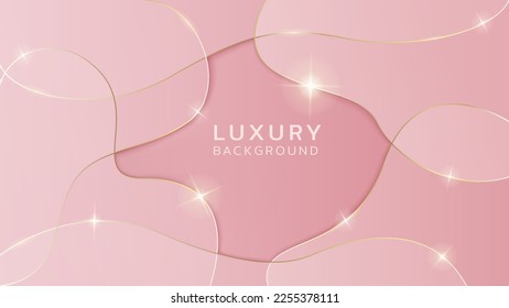 Luxury golden line pink design background, Deluxe liquid wallpaper empty space middle use poster, web, landing, page, cover, greeting, card, promotion cute sweet love style feeling valentine's day.