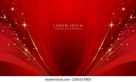 Luxury golden line with red curve and glittering light effect decoration. Elegant style background design concept