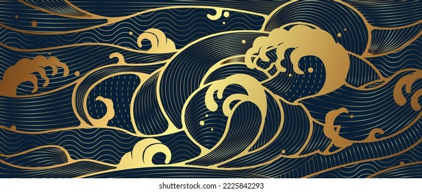 Luxury golden linear background. Art Deco Pattern, Linear ocean wave background texture for print, fabric, packaging design, invite.